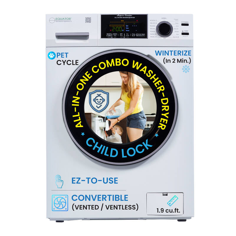 Equator EZ 5500 CV – Laveuse‑sècheuse combo 18 lb, 2‑en‑1 convertible vent/ventless