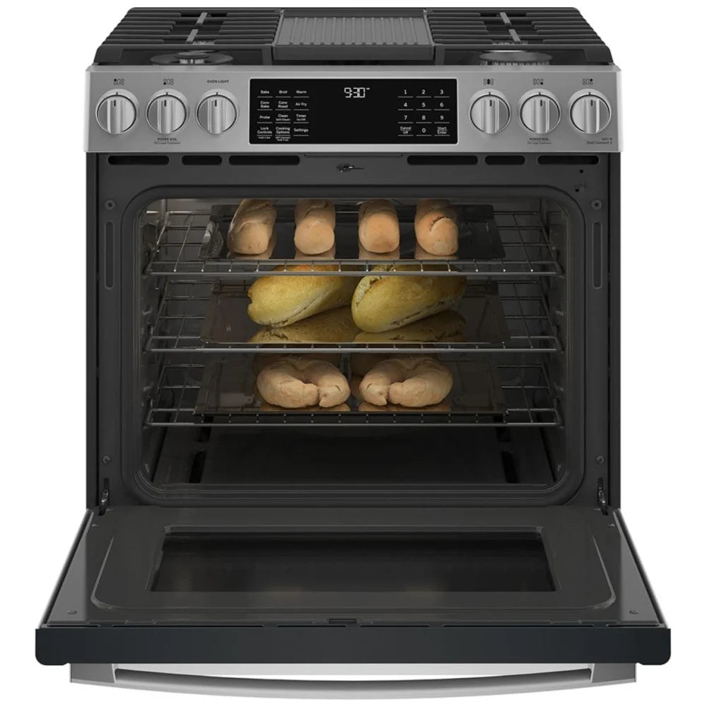 GE Profile 30-inch Slide-In Gas Range with Convection – Model PCGS930YPFS