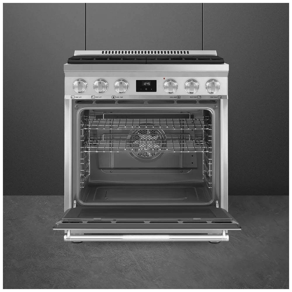 Smeg 30 po Cuisinière à Biénergie Inox avec Four à Convection 4,56 pi³ – Modèle SPR30UGMX