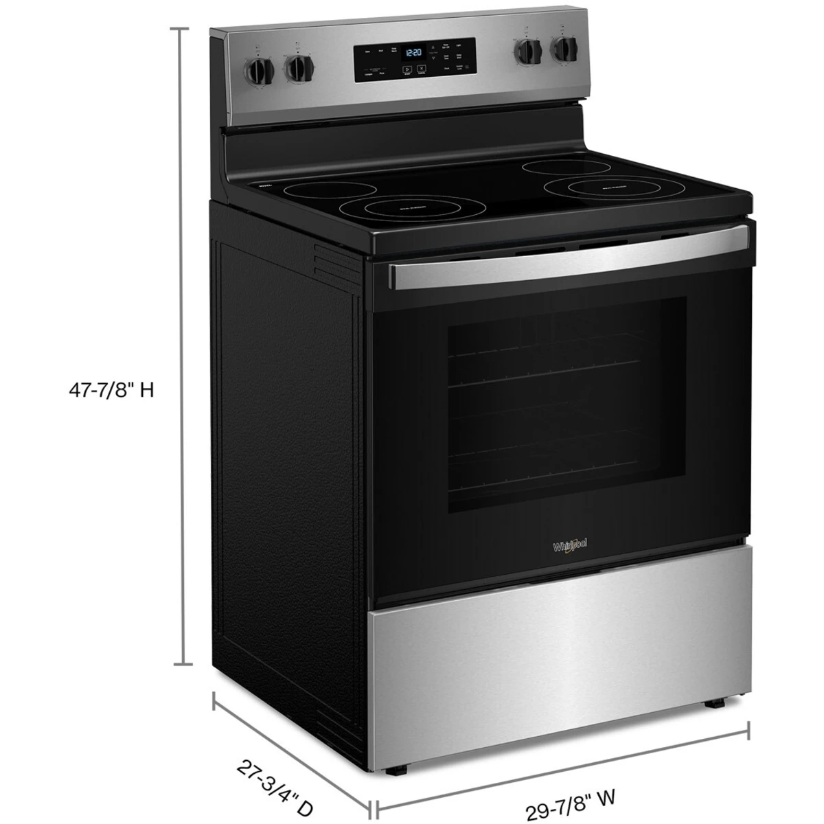 Whirlpool 30″ Cuisinière électrique autoportante 5,3 pi³ – Modèle WFES3030RS