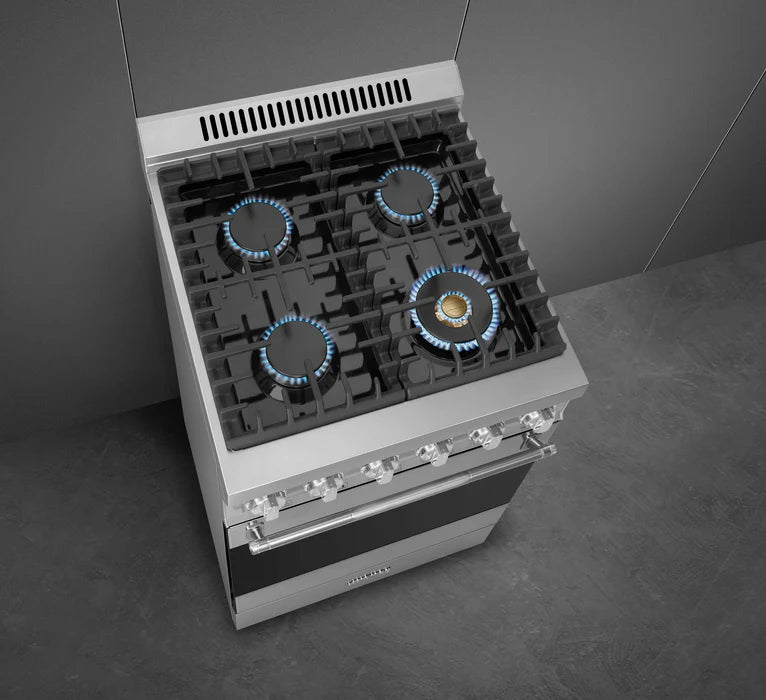 Smeg 24 po Cuisinière à Biénergie Inox avec Four à Convection 2,8 pi³ – Modèle SPR24UGGX