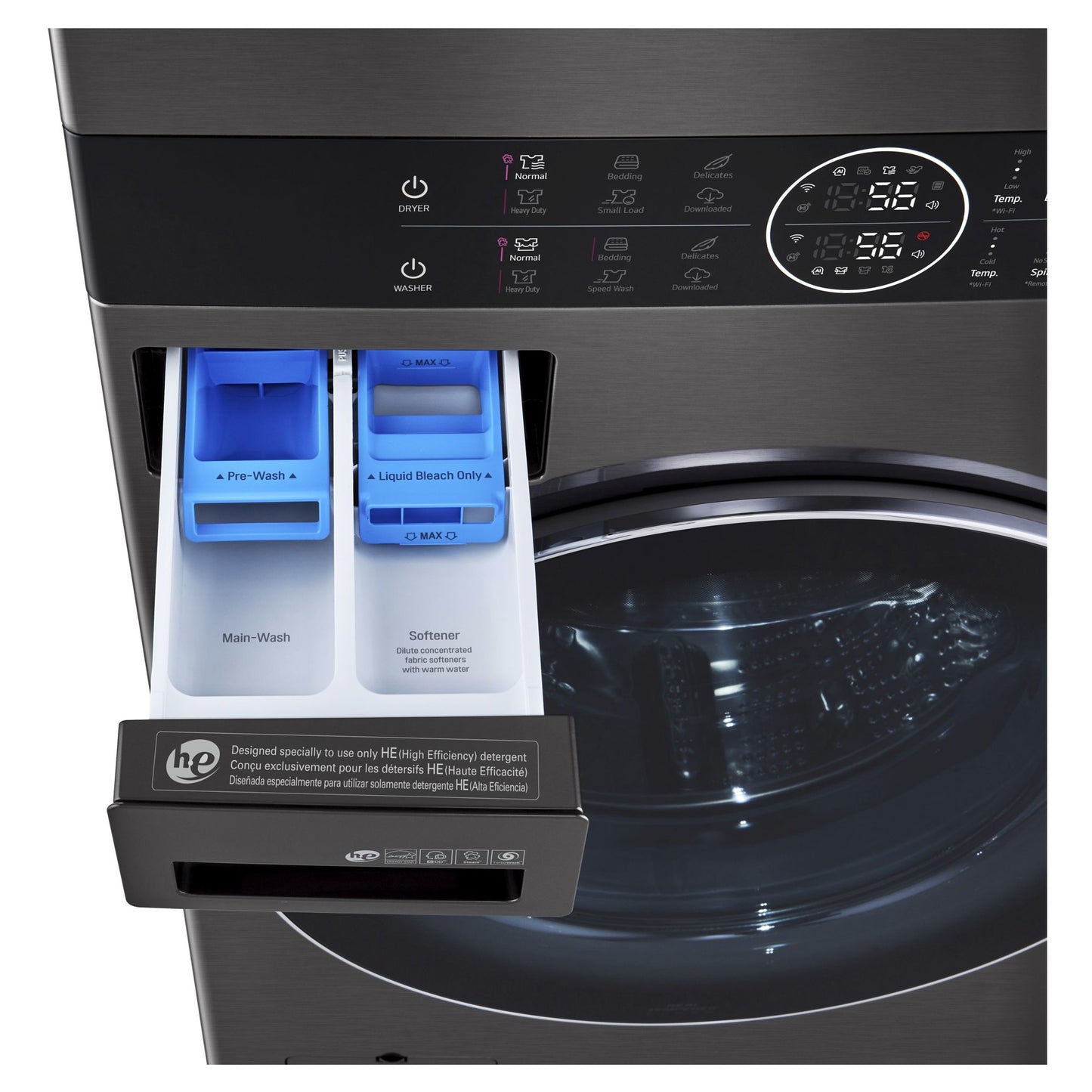 Ensemble laveuse et sécheuse superposées à chargement frontal avec commandes centrales LG – WKEX200HBA