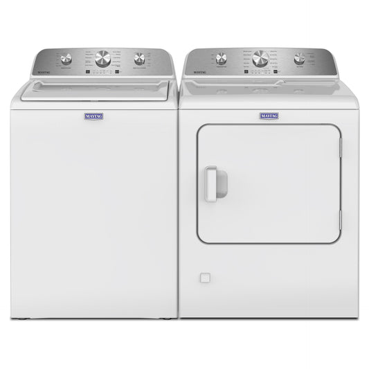 Maytag 27 po Ensemble laveuse à chargement par le haut et sécheuse électrique, capacité 5,4 pi³ et 7,0 pi³, finition blanc classique