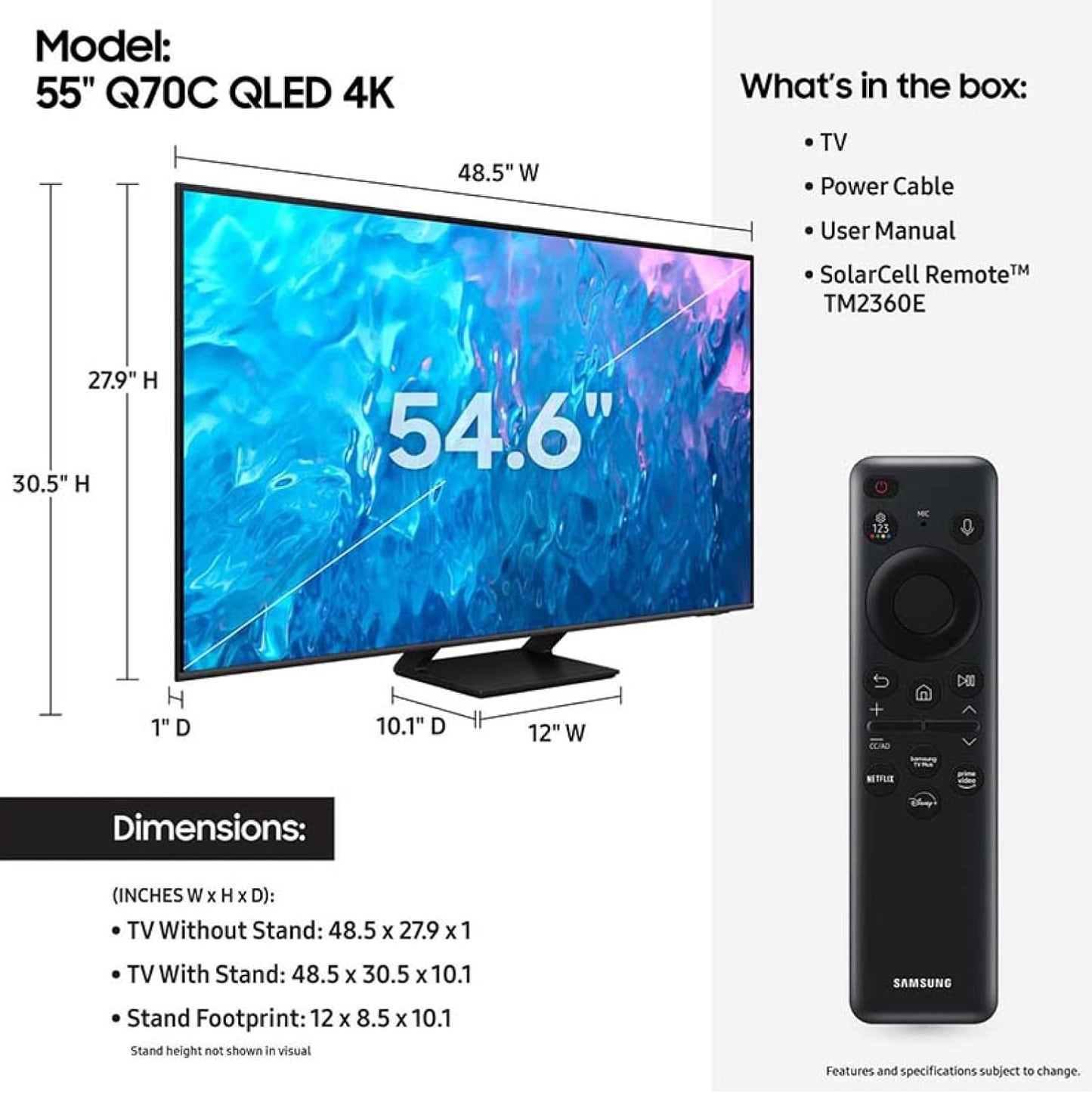 Samsung 55" Classe – Téléviseur QLED 4K HDR Smart TV – Modèle QN55Q70C