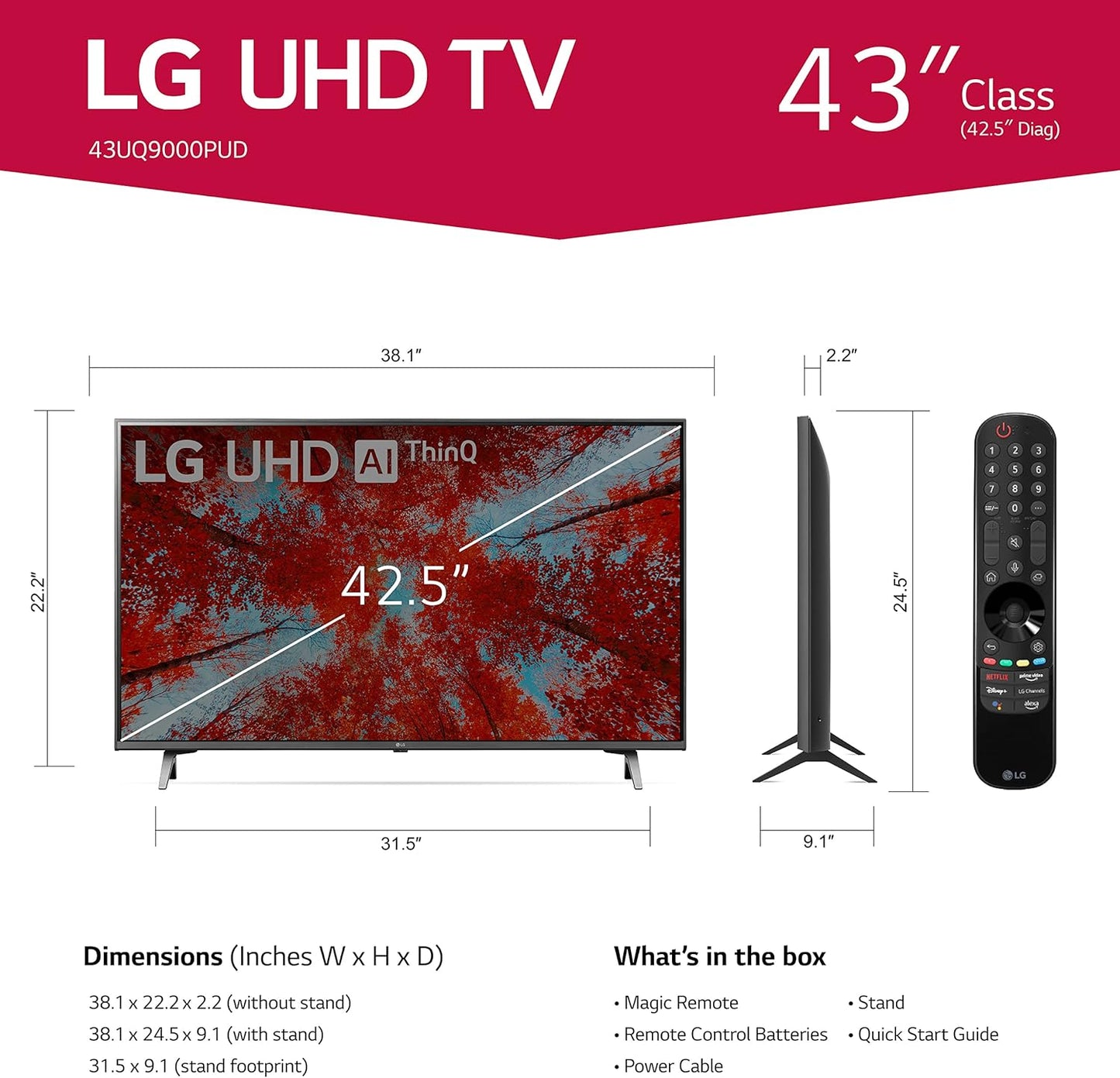LG UQ90 43″ UHD 4K Smart TV avec AI Sound Pro - Modèle 43UQ9000PUD