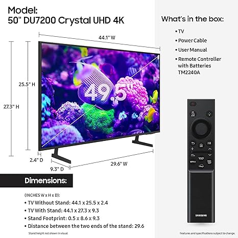 Samsung 50" Classe – Téléviseur Crystal UHD 4K Smart TV – Modèle UN50DU7200