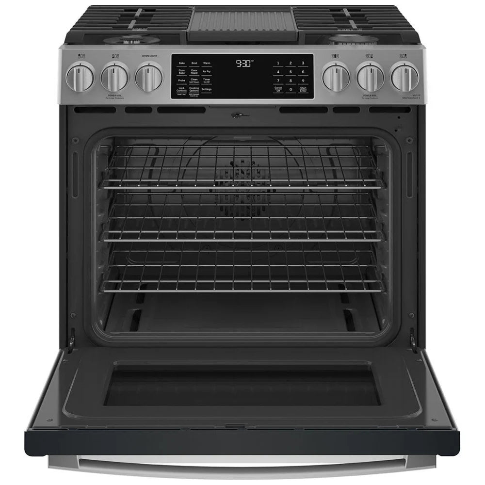 GE Profile 30-inch Slide-In Gas Range with Convection – Model PCGS930YPFS