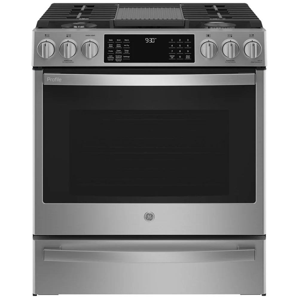 GE Profile 30-inch Slide-In Gas Range with Convection – Model PCGS930YPFS