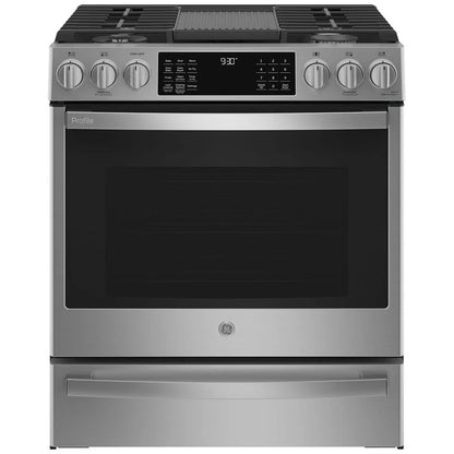 GE Profile 30-inch Slide-In Gas Range with Convection – Model PCGS930YPFS