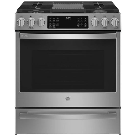 GE Profile 30-inch Slide-In Gas Range with Convection – Model PCGS930YPFS
